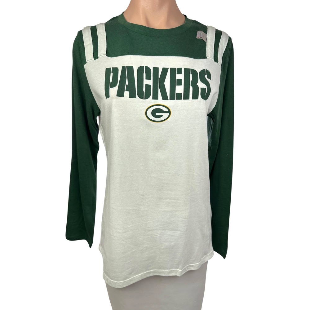 NFL Team Apparel Green Bay Packers Womens Shirt Green White Sz Large Long Sleeve